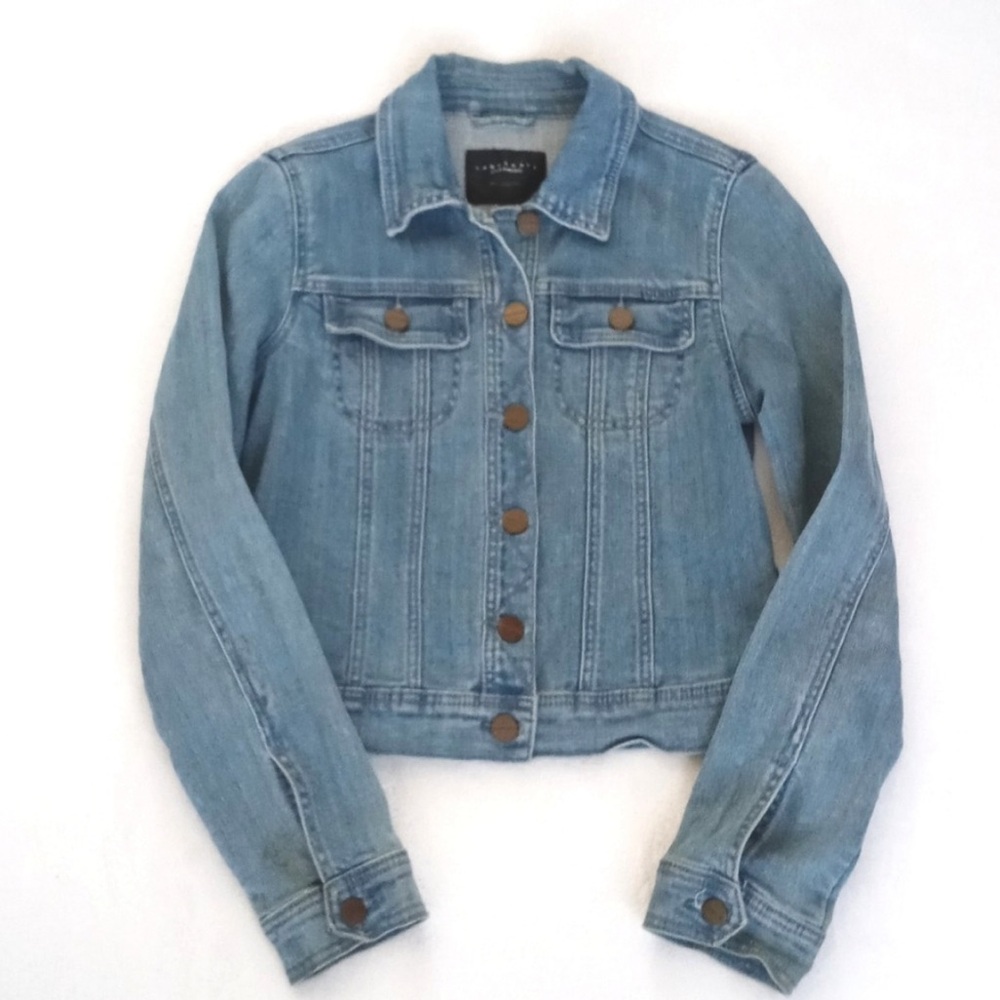 Sanctuary Women's Medium Wash Cropped Long Sleeve Denim Blue Jean Jacket S